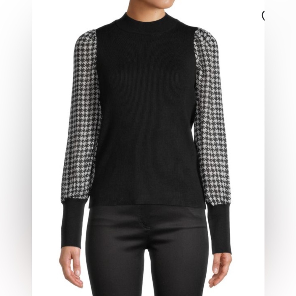 Design History Printed Houndstooth Chiffon Long Sleeve Sweater Women’s‎ Size - Picture 12 of 12